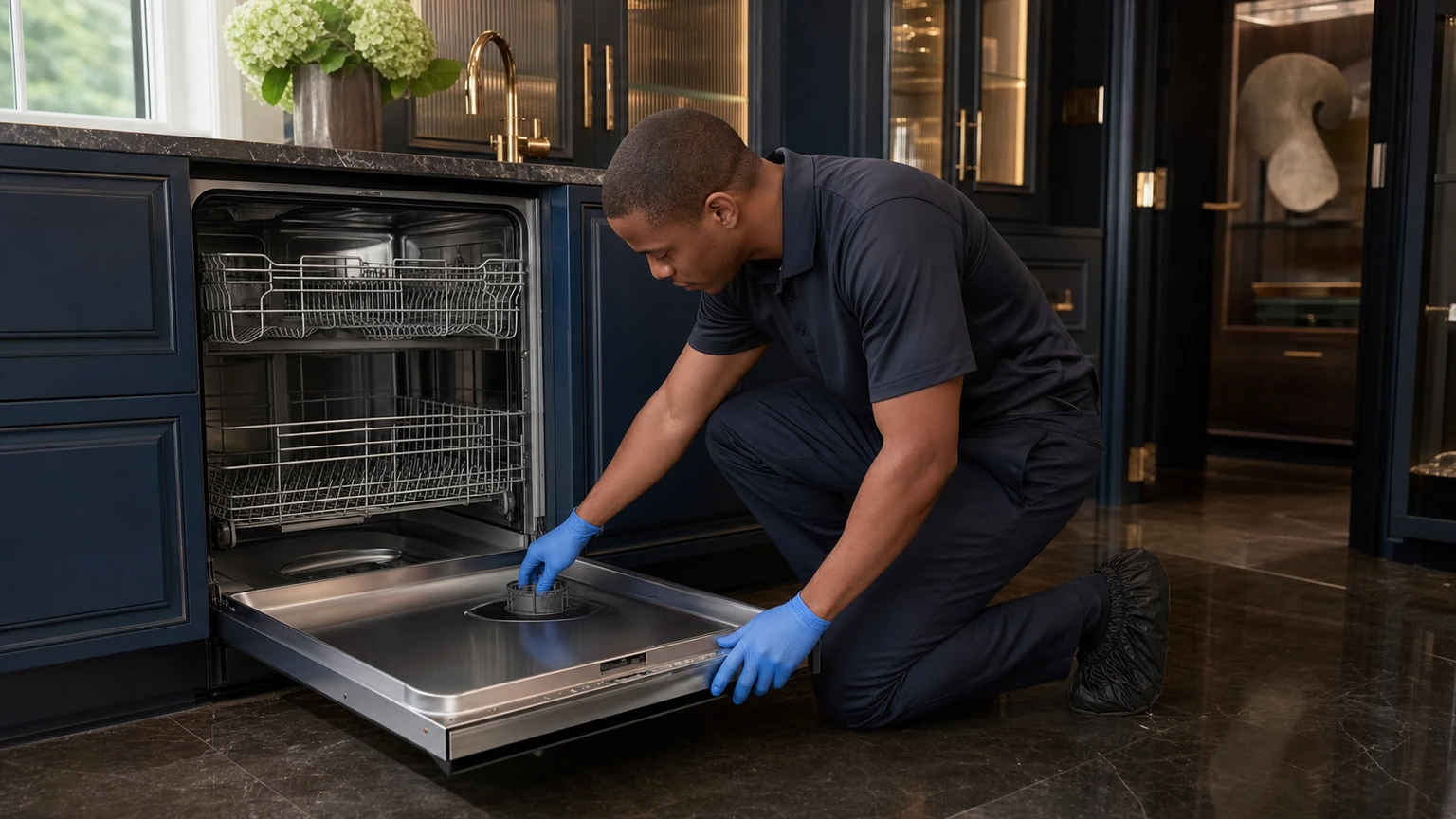 Panel-ready dishwasher diagnostic visit in the service area